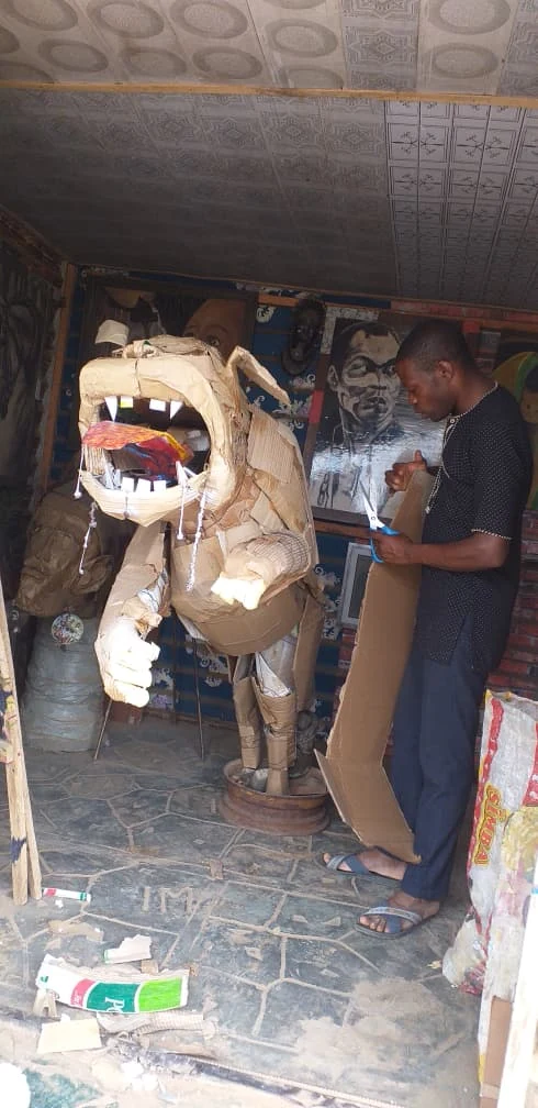 Work in progress sculpture inside the gallery
